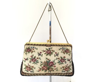 Vintage Princess Floral Tapestry Evening Bag Made In Germany