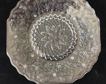 Vintage Indiana Glass Small Clear Glass Floral Plate