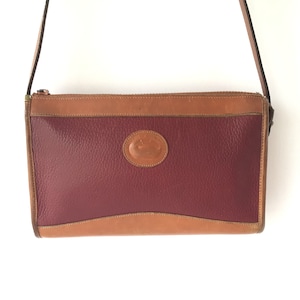 Vintage Dooney & Bourke RARE Dark Red And British Tan All Weather Leather Shoulder Bag