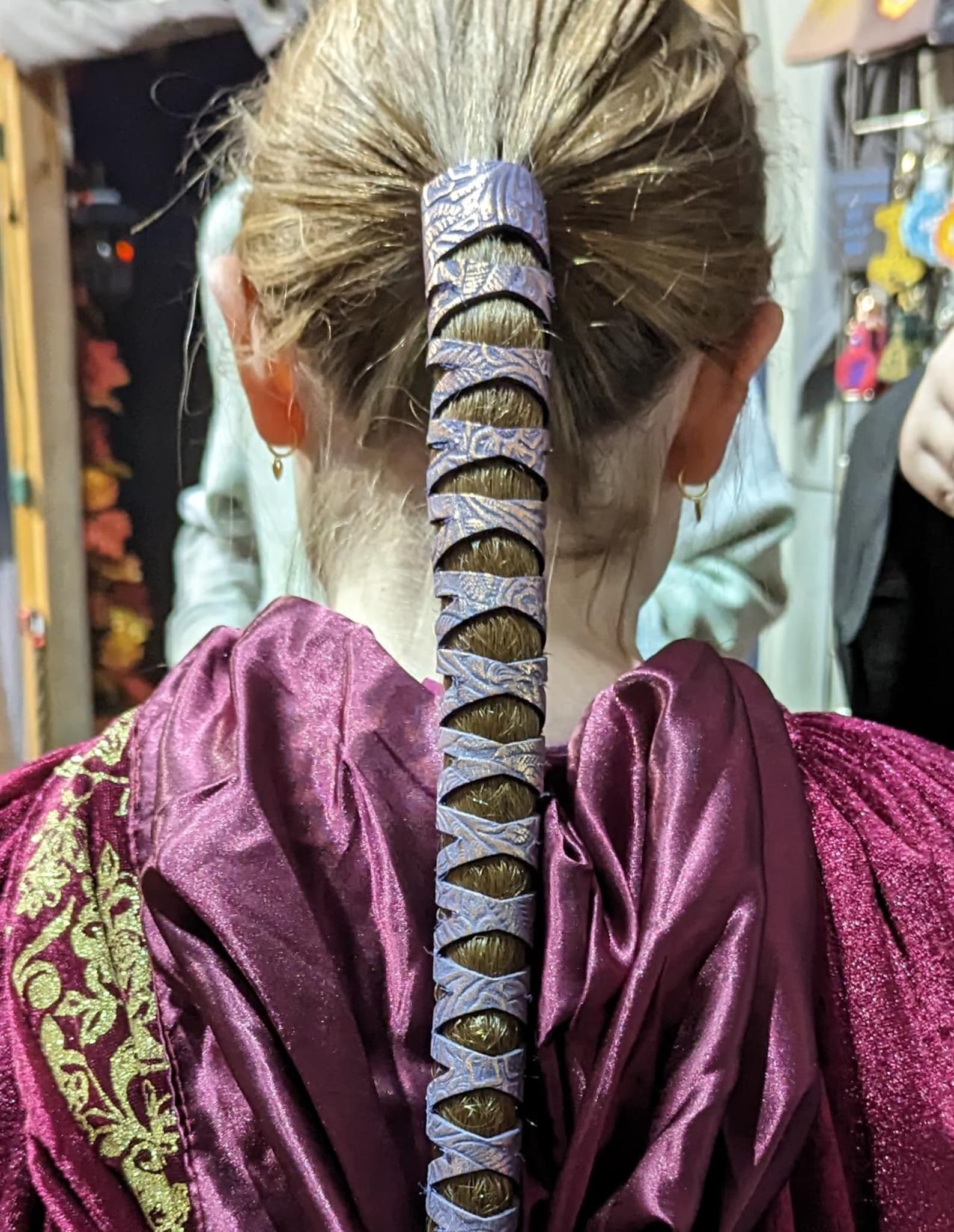 Metallic Floral Leather Snap Wrap | Handcrafted Hair Wrap | Floral Embossed Metallic Leather Hair Accessory | Perfectly-Tamed Ponytails