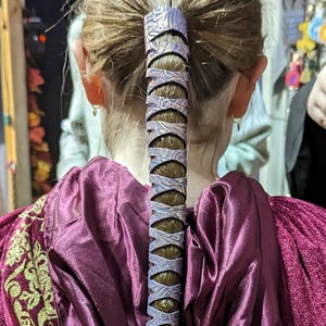 Metallic Floral Leather Snap Wrap | Handcrafted Hair Wrap | Floral Embossed Metallic Leather Hair Accessory | Perfectly-Tamed Ponytails