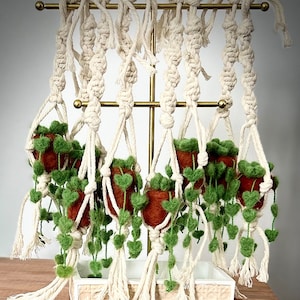 Wee Needle Felted and Macrame String of Hearts Plant Hanger for Rear View Mirror