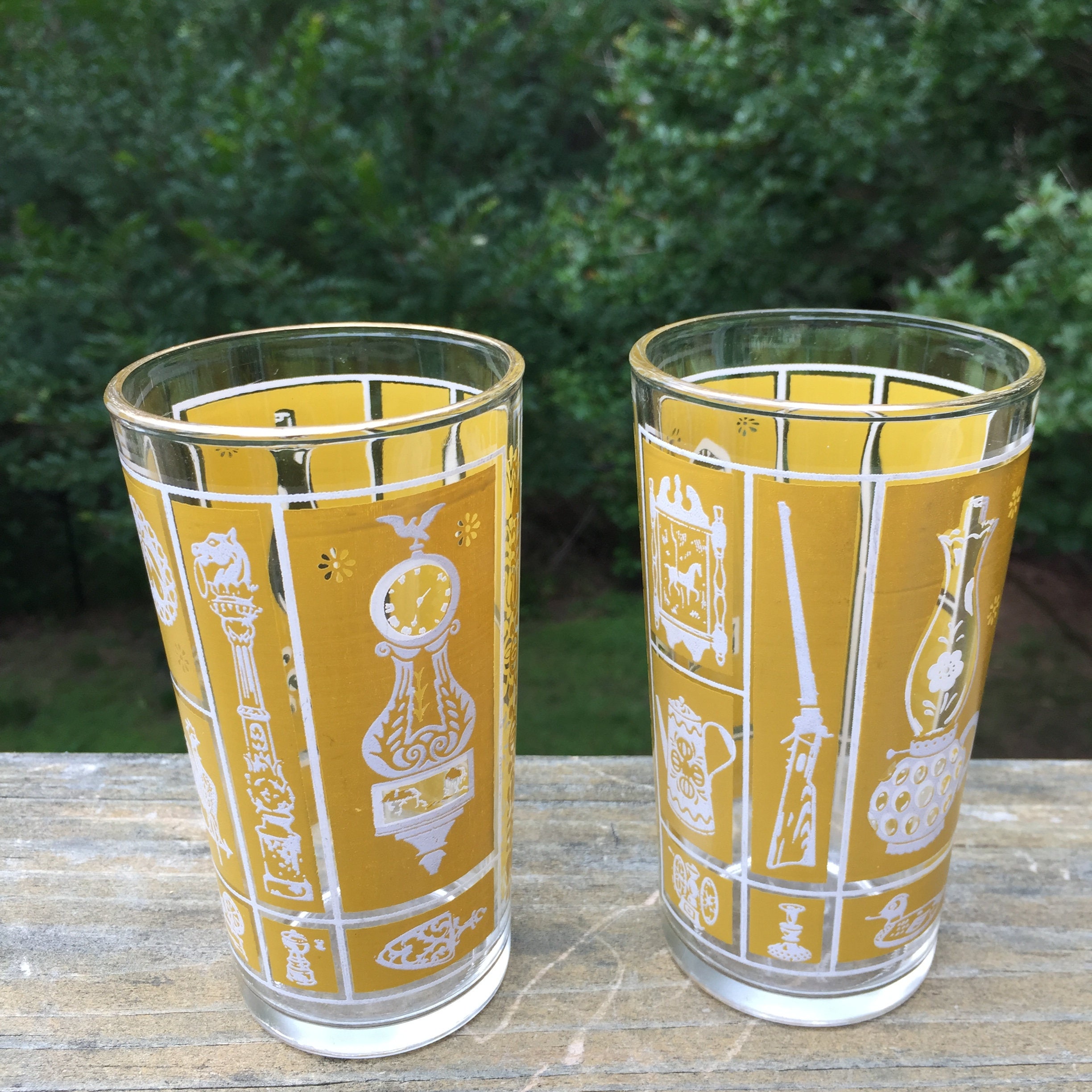 Two Mid Century Retro Drinking Glasses Mustard Yellow Etsy