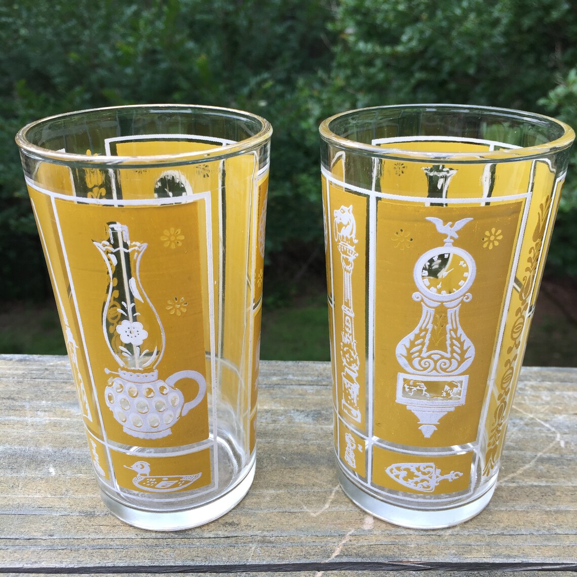 Two Mid Century Retro Drinking Glasses Mustard Yellow Etsy