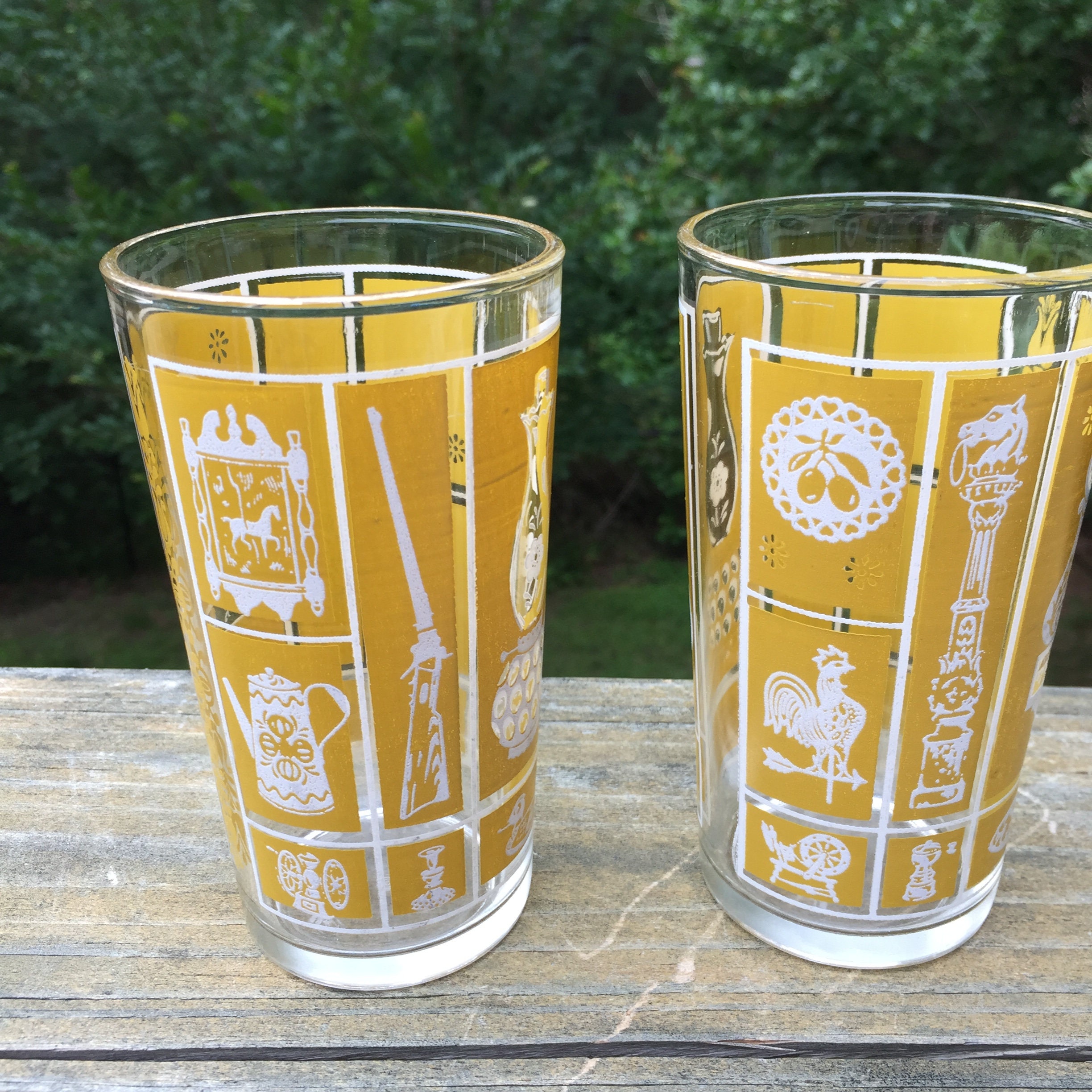 Two Mid Century Retro Drinking Glasses Mustard Yellow Etsy