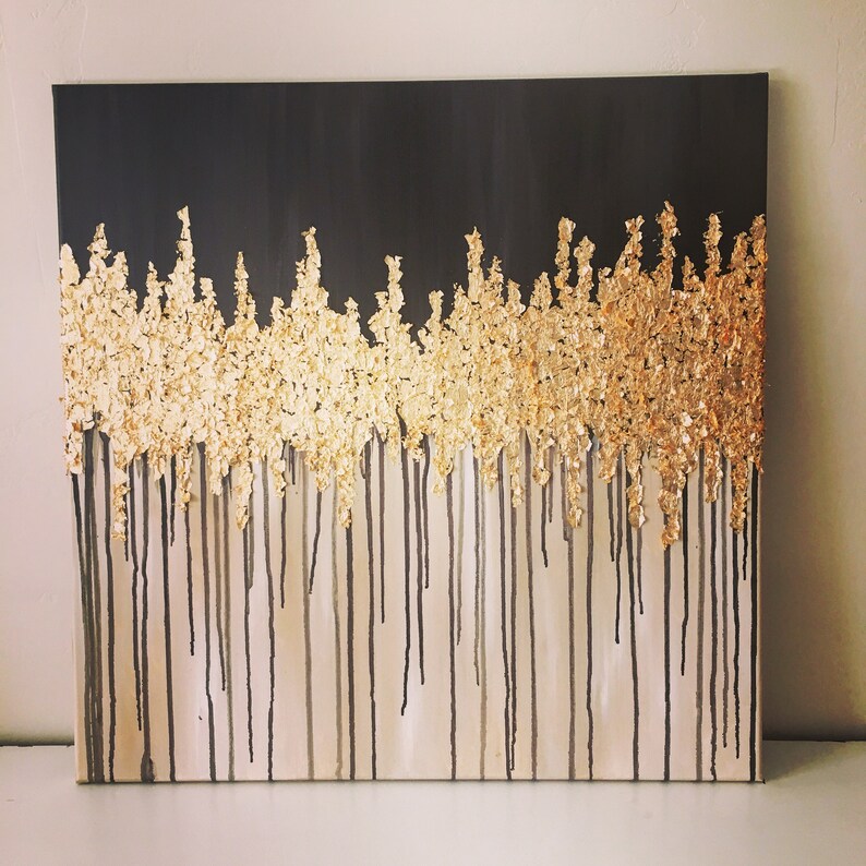 24x24 Gold leaf abstract acrylic painting Etsy