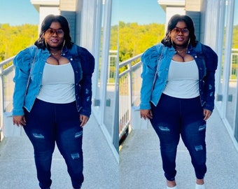 half white half blue denim jacket