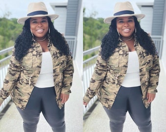 plus size camo utility jacket