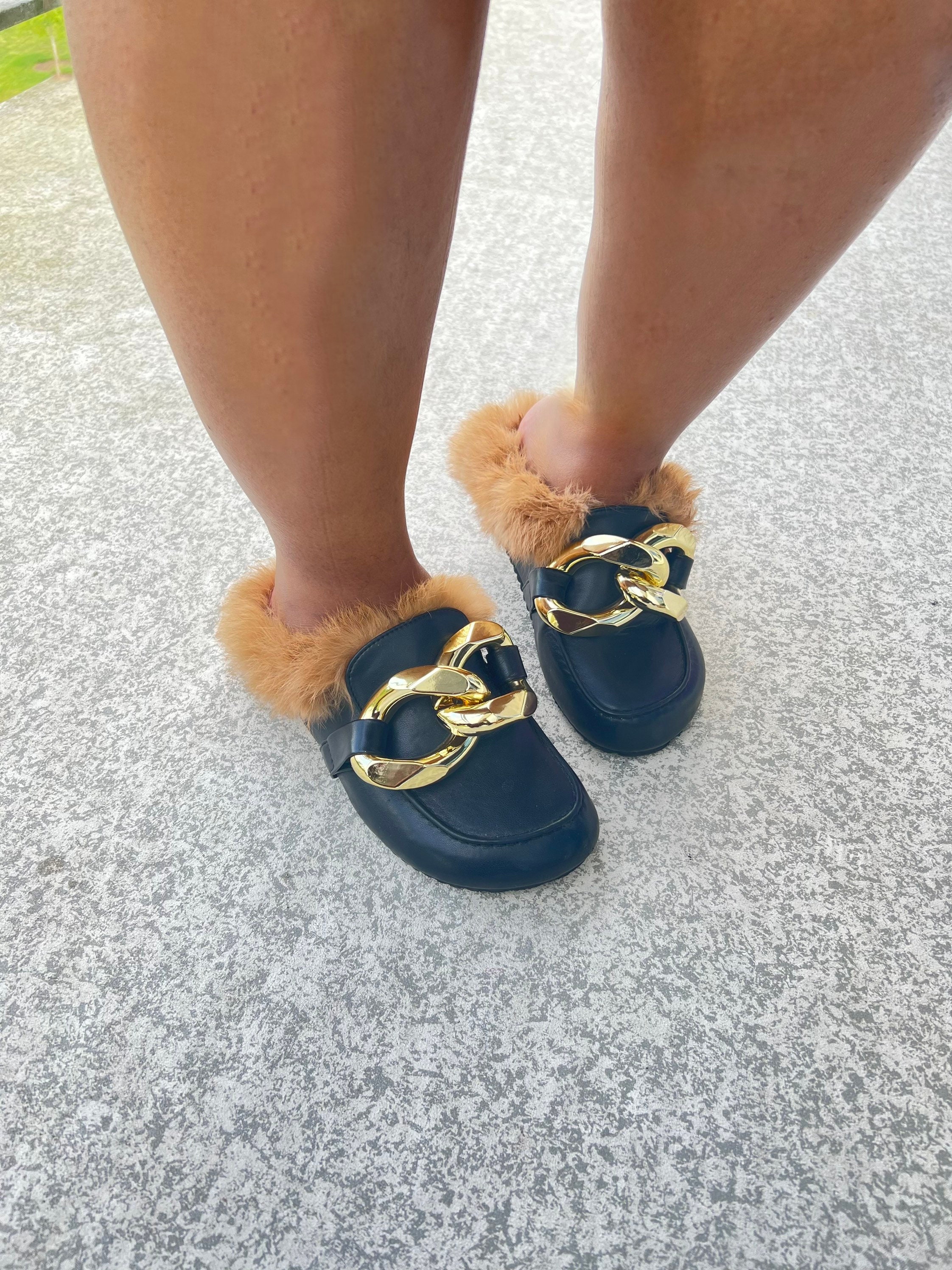 Trendy Faux Fur Slides, Casual Slip On Flat Home Shoes, Women's