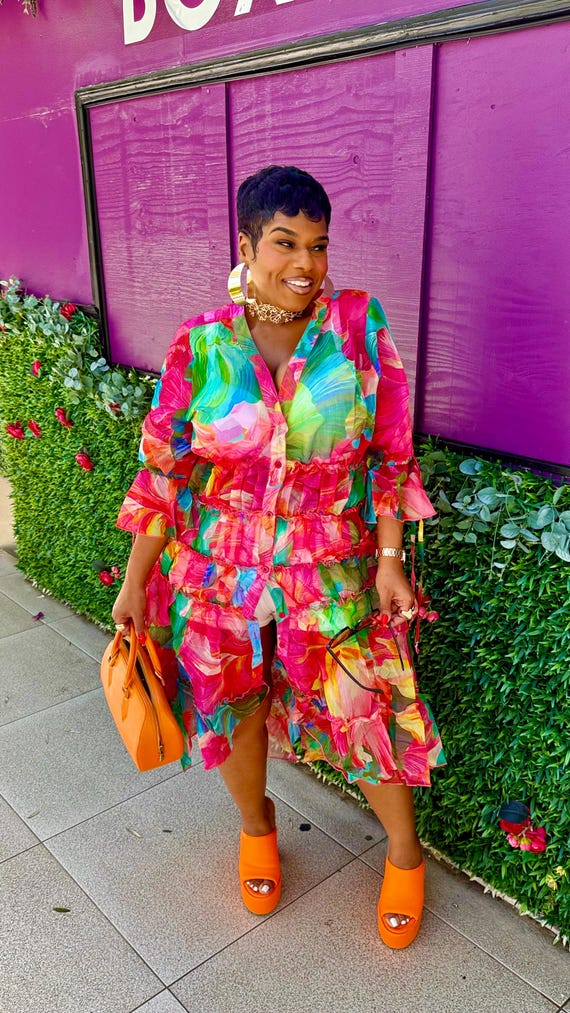 Floral Mesh Shirt Dress