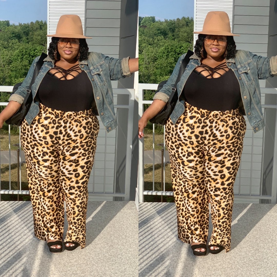 leopard pants with red stripe