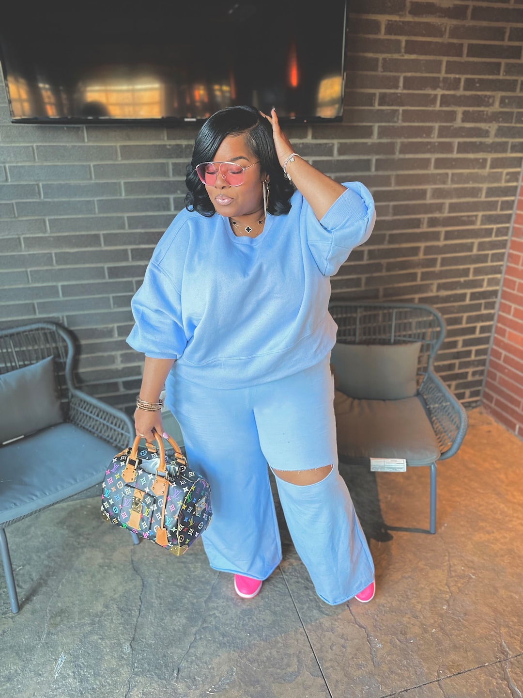 Slit Printed Wide Leg Pants with Pockets main image 1