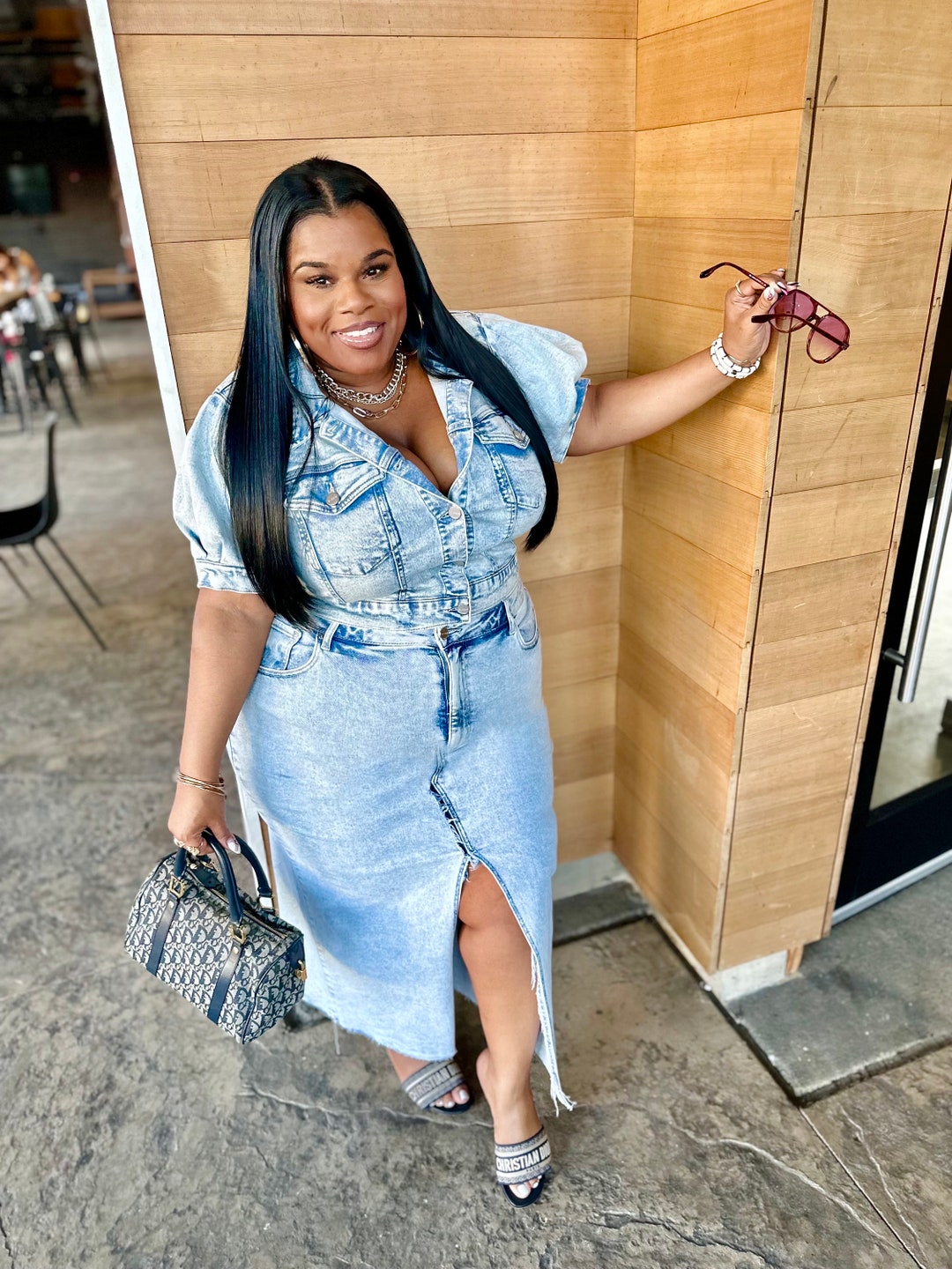 Acid wash denim skirt