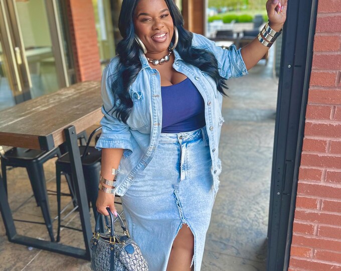 Acid washed flower print denim skirt main image 1