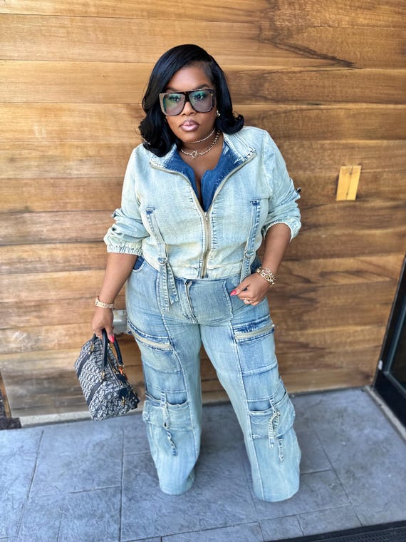 Denim Cargo Two Piece Set