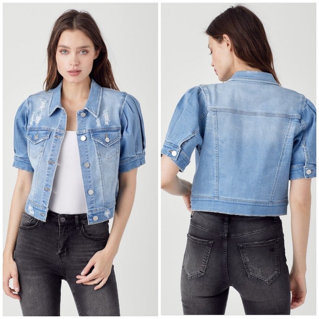 Short Sleeve Crop Denim Jacket