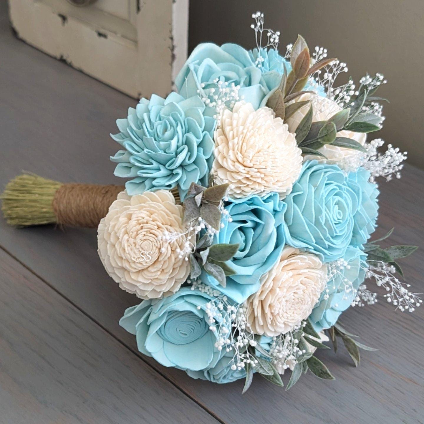 Light Blue Ivory Sola Flower Bouquet