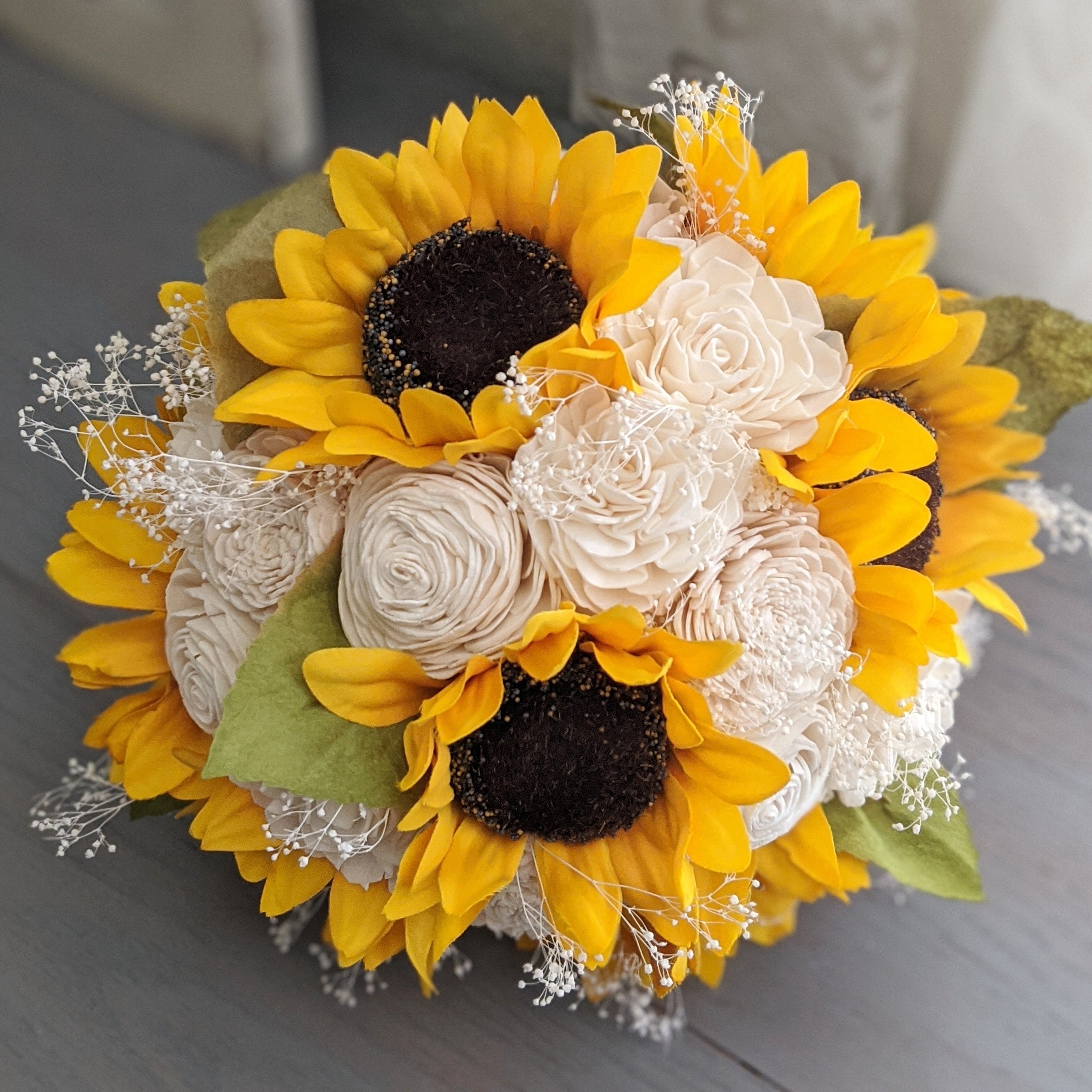 Sunflowers and Ivory Sola Wood Flower Bouquet With Baby's Etsy