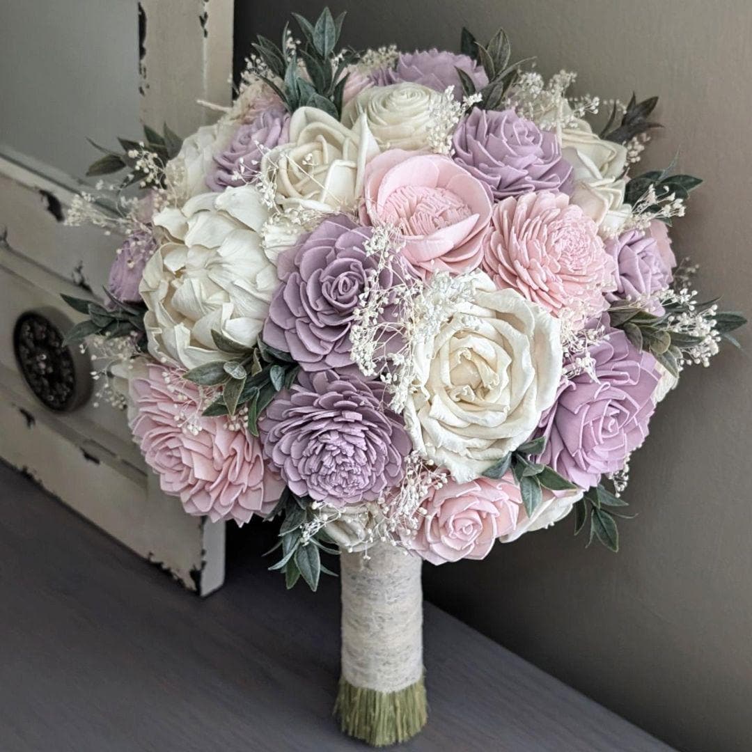 Blush, Lilac, and Ivory Sola Wood Flower Bouquet With Baby's