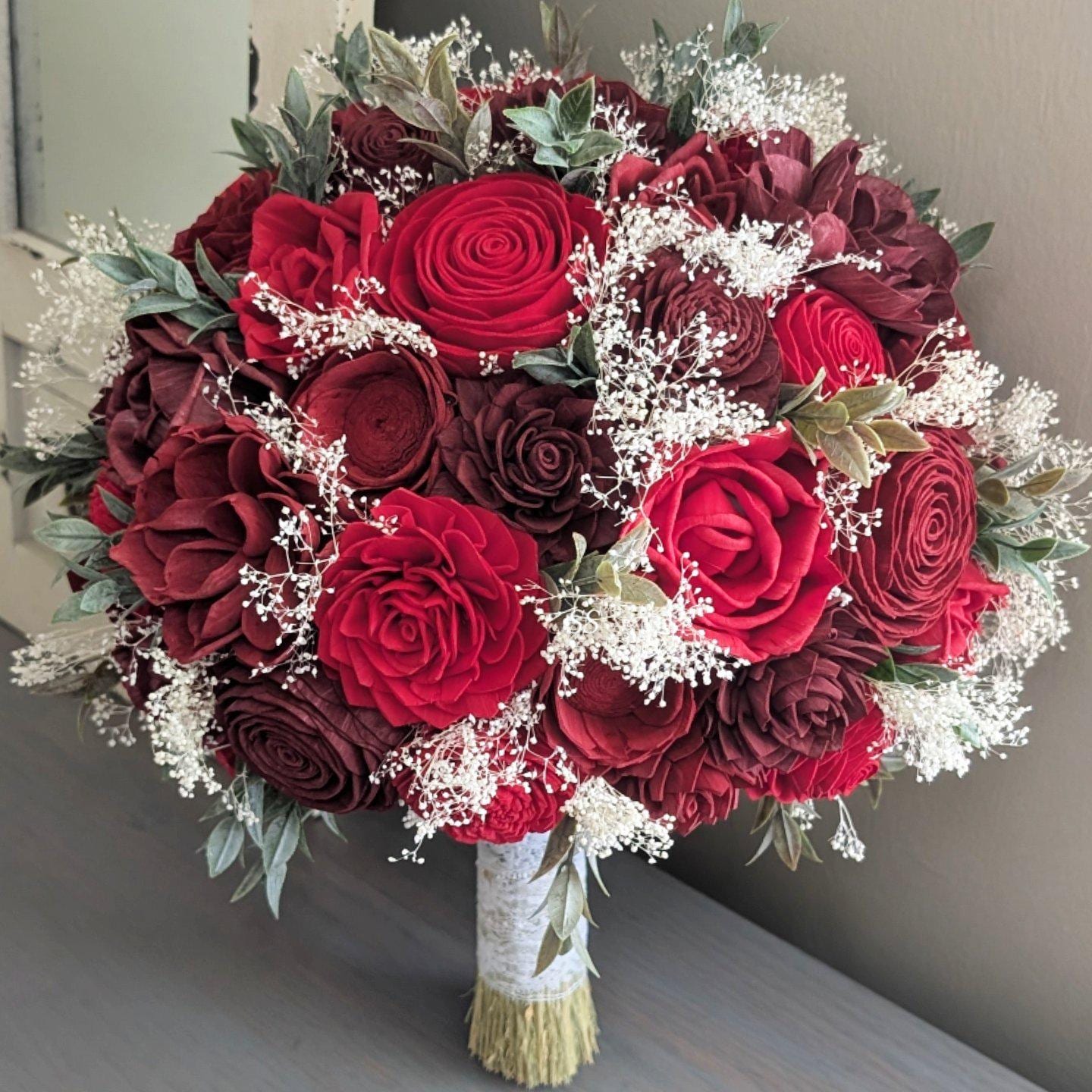 Burgundy Sola Wood Flower Bouquet