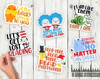 Read Across America Dr reading 3-inch Sticker (6 PC Set)