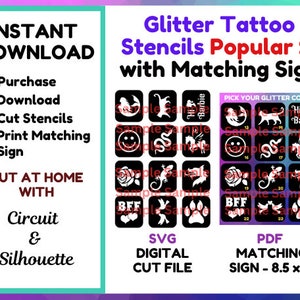 Popular 2: Glitter Tattoo Stencils SVG Digital Instant Download Cut File