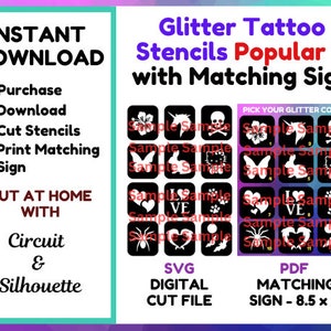 Popular 1: Glitter Tattoo Stencils SVG Digital Instant Download Cut File