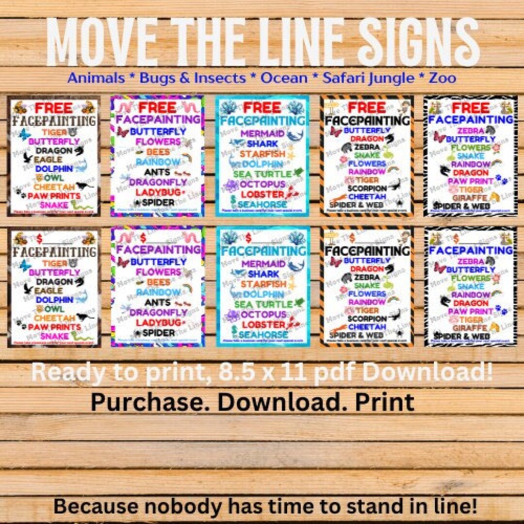 Face Painting Menu Board 3, 10 Design Signs for Face Painters, PDF ...