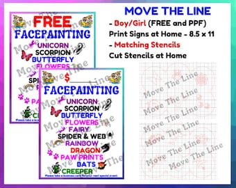 Boy & Girl Facepainting Sign with Matching Stencils; pdf and svg files - 8.5 X 11
