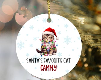 Personalized Santa's Favorite Cat Ceramic Ornament, Cat Mom Ornament, Cat Christmas Tree Ornament, Christmas Home Decor, Custom Ornament