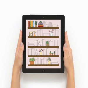 Handritad unik digital läsdagbok, digital bokspårare för GoodNotes, iPad och Android, digital bokhylla, porträttläsningsplanerare