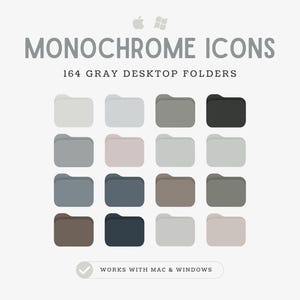 MONOCHROME Desktop Icons Gray Folder Icons for Mac and Windows, Aesthetic matte solid colour monochrome folder icon pack