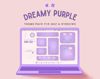 Verträumter lila Desktop Hintergrundbilder, lila Desktop Organizer mit Desktop-Icons, Ordner-Icons, Handgezeichneter Desktop Organizer