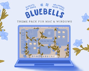 Desktop Wallpaper Set, Blauer Desktop Organizer mit Desktop App Icons, Widgets, Ordner-Icons, Handgezeichneter Desktop Organizer Wallpaper Theme