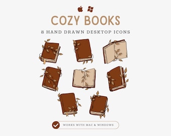 Cozy Book Desktop Icons, Desktop Icons Book Lover, book lover icons, book desktop icons Mac and Windows, hand drawn icons, cozy icons