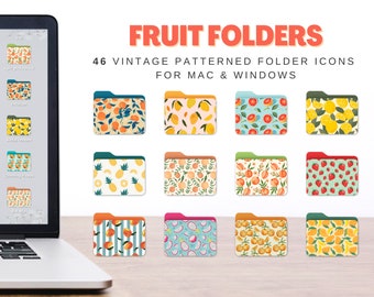 Cute folder icons for Mac and Windows | Vintage patterned fruit desktop icons | Instant download desktop folders
