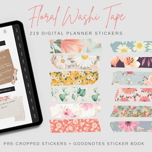 Washi tape digital planner stickers for Goodnotes and other digital planning apps | Floral washi tape GoodNotes stickers