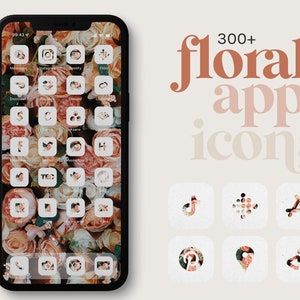 iOS 14 aesthetic iPhone icons, iOS App Icons for iPad and iPhone, Floral iPhone app icons for a pretty homescreen