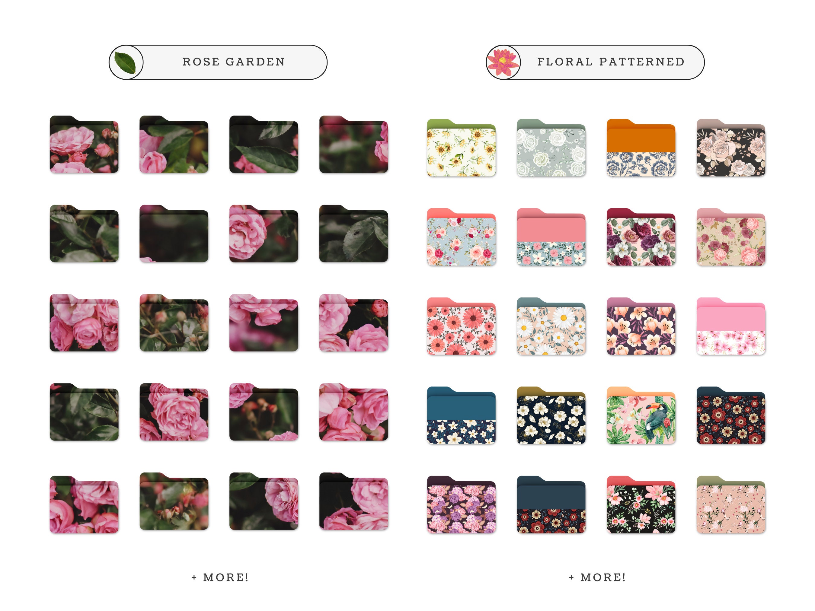 Floral Folder Icons MEGAPACK, Desktop Folder Icons, Cute File Folder ...