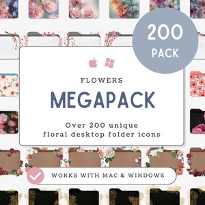 花柄フォルダアイコンメガパック、デスクトップフォルダアイコン、MacとWindows用のかわいいファイルフォルダアイコン、デスクトップアイコンバンドル、花をテーマにしたフォルダ
