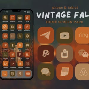 手描きのヴィンテージ秋のアプリアイコン、10月のハロウィーンの壁紙のホーム画面アイコン、ハロウィーンのiPadテーマ、秋のアプリアイコン、ヴィンテージハロウィーン