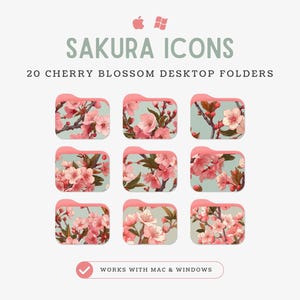 Desktop Icons, Flowers Folder Icons, Pink Cute and Aesthetic Desktop Icons for Mac and Windows, Kawaii Cherry Blossom Icons for Folders