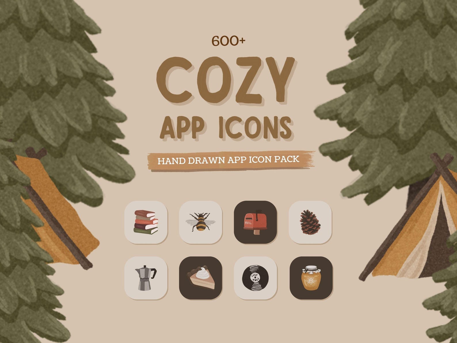 Cozy App Icons for Phone and Tablet, Cottagecore Icons, Camping and ...