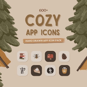 Iconos de aplicaciones acogedores para teléfono y tableta, iconos cottagecore, iconos lindos de camping y senderismo para la estética de la pantalla de inicio