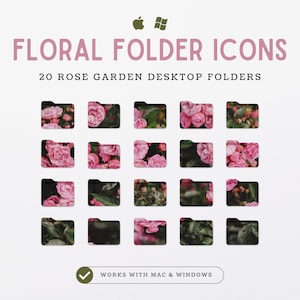 Floral Pink Desktop Folder Icons for Mac and Windows Folders for Desktop, Set of 20 Rose Folder Icons for a Cozy Setup