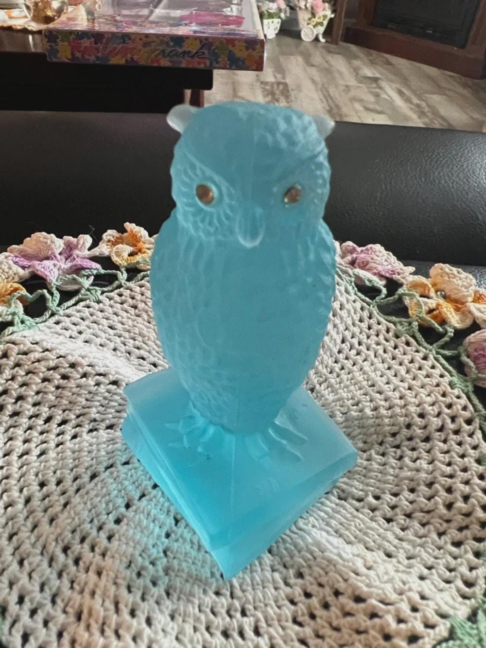 Westmoreland Blue Frost Glass Owl on Books Figurine