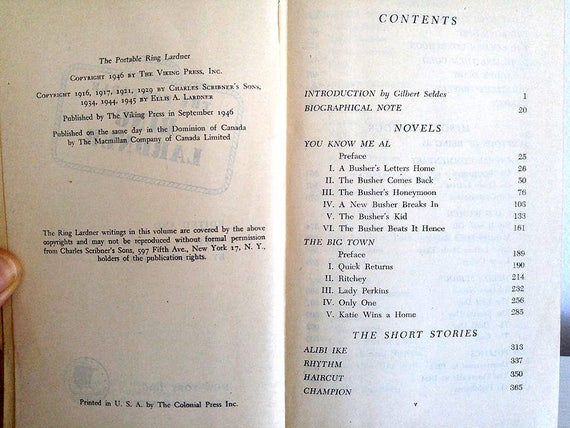 Animal rescue charity fundraiser. vintage the Portable Ring Lardner, hardcover book humor, satire