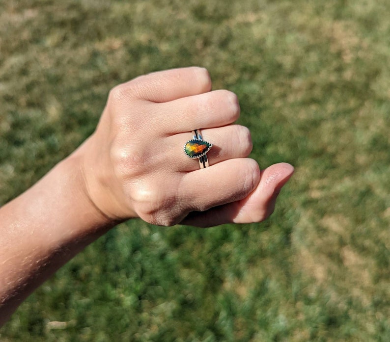 Size 9.5 handmade sterling silver Aurora Opal Ring image 2