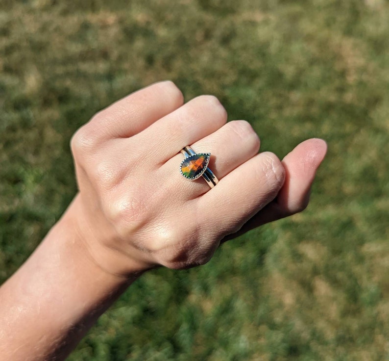 Size 9.5 handmade sterling silver Aurora Opal Ring image 1