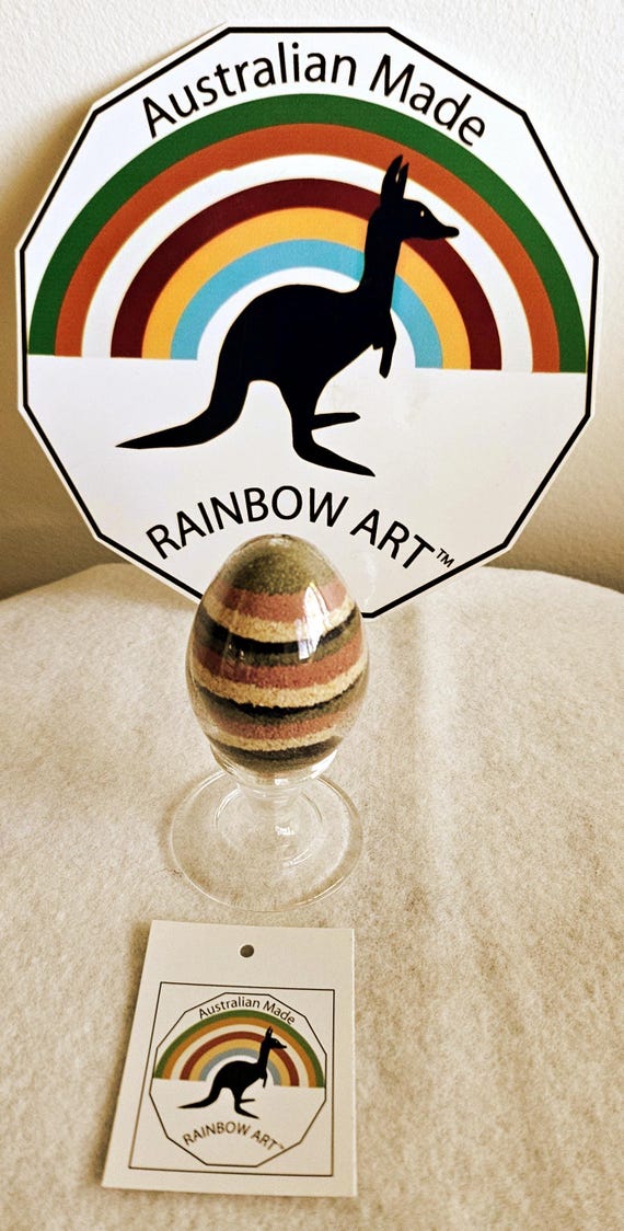 AUSTRALIAN HEN EGG & Pedestal Coloured Sands Souvenir by Rainbow Art Australia